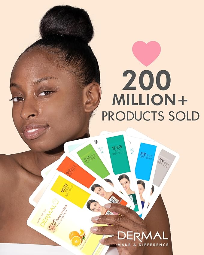 DERMAL Milk Collagen Essence Facial Mask Sheet 23g Pack of 10 - Skin Soft & Elastic, Nourishing and Moisturizing, Daily Skin Treatment Solution Sheet Mask