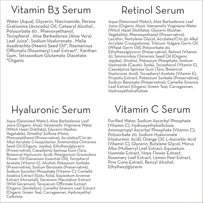 Pure Body Naturals Facial Serum - Hyaluronic Acid Serum, Retinol Serum, Vitamin C Serum, and Vitamin B3 (Niacinamide) Serum - A Perfect Serum Gift Set for Women of All Ages