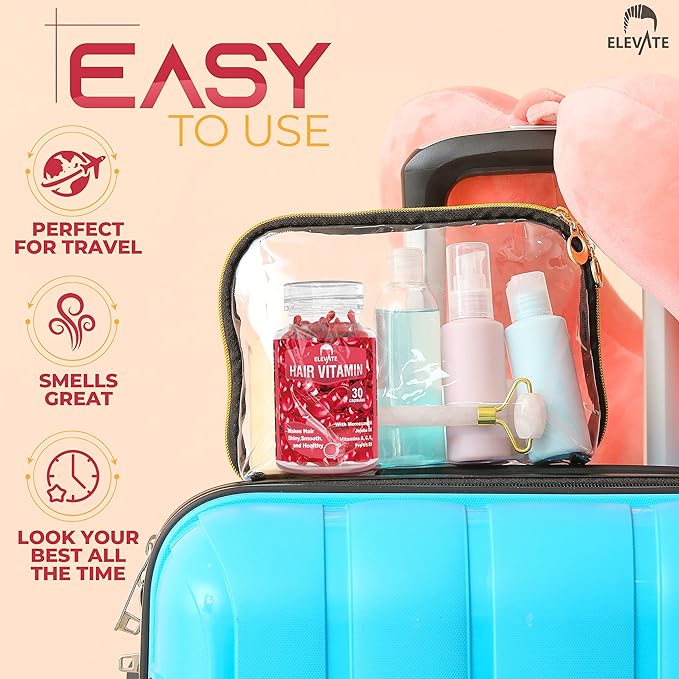 Elevate Hair Treatment Serum Oil Capsules - Conditioning Repair & Moisturizing Formula with Argan Jojoba Oils Vitamins A C E Pro Vitamin B5 Healthier Smooth Silky Thicker for Softness (2 Bottles)