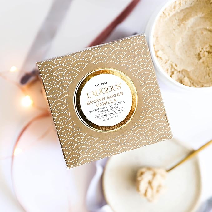 LALICIOUS Brown Sugar Vanilla Sugar Scrub, Exfoliating Body Scrub, Moisturizing Extraordinary Whipped Body Exfoliator, Gentle Exfoliating Body Scrubber Exfoliator for Radiant Skin, No Parabens - 16oz
