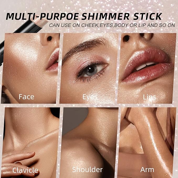 Shimmer Eyeshadow Stick Creamy Highlighter for Eyes, Lips Cheeks Long Lasting, Moisturizing, Multi Use High Pigment Glow for Day Night, Micro Pearls, Champagne Undertone (Stardust Sparkle)