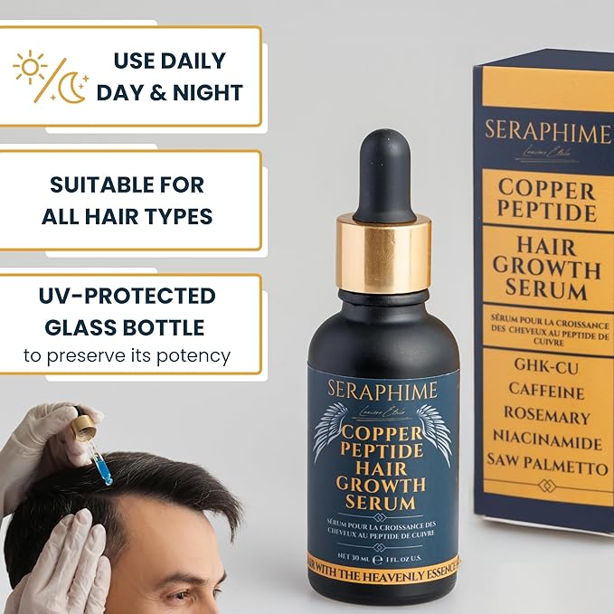 Copper Peptide Serum for Hair Growth - Caffeine, Niacinamide, Rosemary Oil, Saw Palmetto Hair Density Serum, Topical Tripeptide Scalp Care for Hair Thinning, Women & Men 1 fl oz
