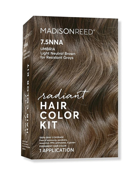 Madison Reed Radiant Hair Color Kit | 7.5NNA Light Neutral Brown (Umbria Brown) 100% Maximum Gray Hair Coverage | Salon-Quality Permanent Hair Dye for Resistant Grays | PPD & Ammonia-Free | 1 Pack