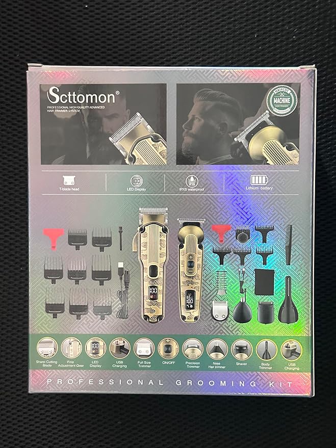 Professional Hair Clipper for Men Hair Cutting Kit Men's Beard Trimmer Hair Trimmer Shaver Cordless Barber Clippers and Trimmers Set Black