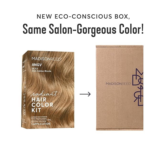 Madison Reed Radiant Hair Color Kit | 8NGV Dark Golden Blonde with Champagne Tones (Sicily) for 100% Gray Hair Coverage | Dimensional Permanent Hair Dye | PPD-Free & Ammonia-Free | 1 Pack