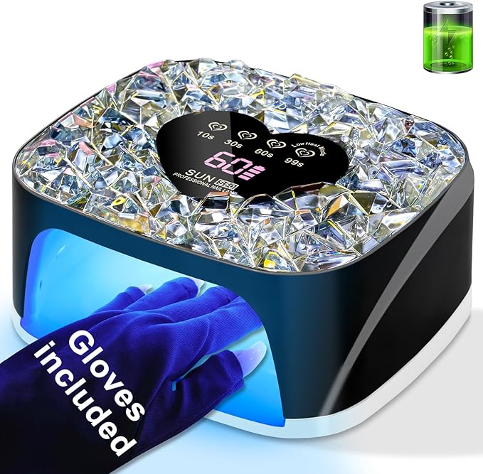 LIMEGIRL UV LED Nail Lamp Kit for Gel Polish Professional Fast Black Diamond Design Curing Dryer Light Set with 4 Timers and Gloves Cordless Rechargeable Nail Art Cure Machine at Home and Salon