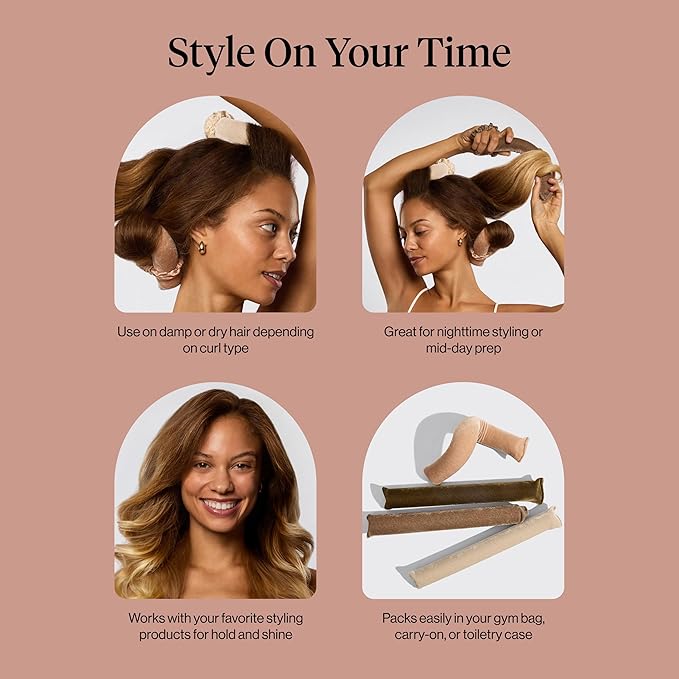 Kitsch XL Flexi Rods for Heatless Curls Overnight - Soft Velvet Hair Rollers for Women - Hair Curlers to Sleep In - Eucalyptus, 4pcs