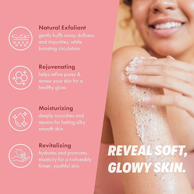 Rose Petal Scrub Foot & Body Exfoliator Infused with Vitamin E and Rose Natural Exfoliating Sugar Body Scrub for Toning Cellulite Skin Care by Handmade Heroes Body Skincare Stocking Stuffers