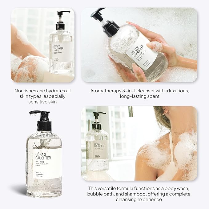 COBA'S DAUGHTER 3in1Soap Bubble Bath | Body Wash, Hand Wash| Cleanse, Nourish & Soften Skin with Inulin & Seaweed Extract | Persian Lime & Coconut Scent(16.9oz)