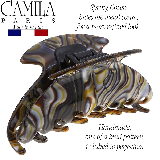 Camila Paris CP2483 French Hair Clip for Women Thick Hair for Long Curly Wavy Hair, Handmade Onyx, Girls Hair Claw Clips, Durable Styling Big Claw Clip for Thick Hair, Strong Hold Grip Made in France