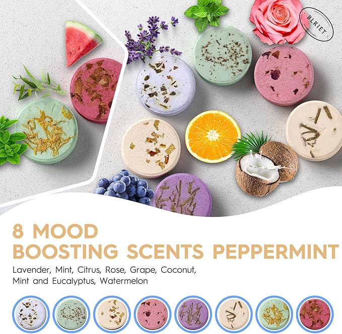 Shower Steamers Aromatherapy Stocking Stuffers Christmas Gifts for Women 8 PCS, Shower Bombs Gifts for Mom with Lavender Fruit Natural Essential Oils, Self Care Gifts for Women & Lover