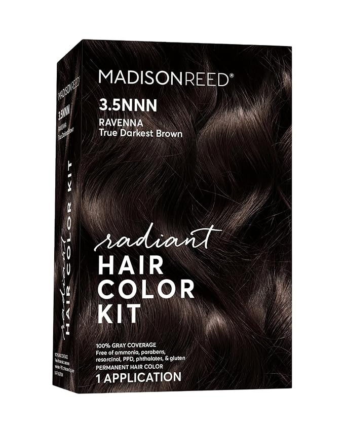 Madison Reed Radiant Hair Color Kit | 3.5NNN Darkest Brown-Black (Ravenna Brown) 100% Maximum Gray Hair Coverage | Permanent Hair Dye for Resistant Grays | PPD-Free & Ammonia-Free |1 Pack