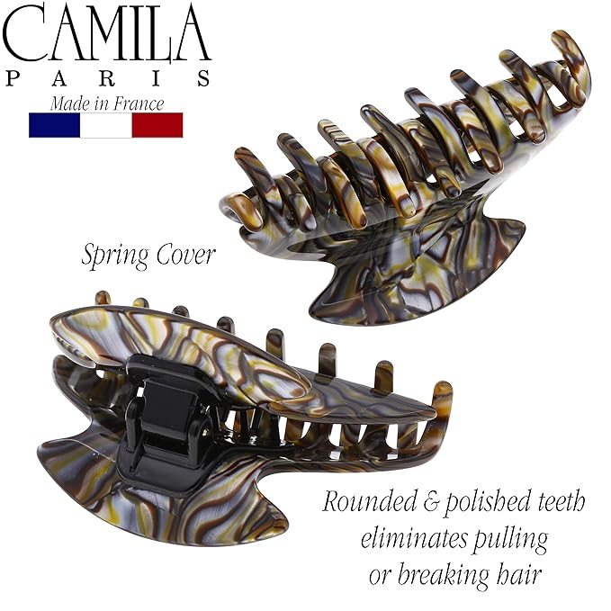 Camila Paris CP2483 French Hair Clip for Women Thick Hair for Long Curly Wavy Hair, Handmade Onyx, Girls Hair Claw Clips, Durable Styling Big Claw Clip for Thick Hair, Strong Hold Grip Made in France