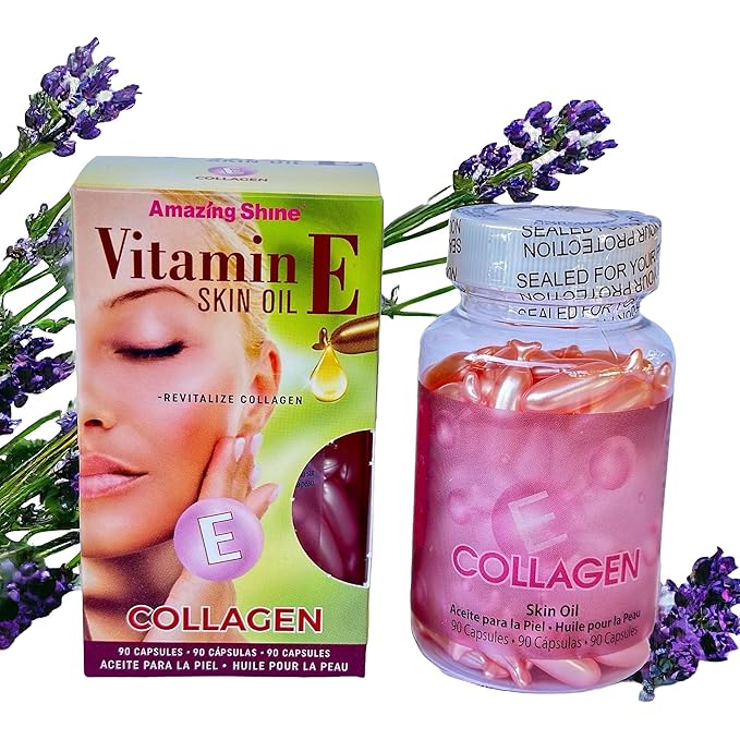 Amazing Shine Collagen Skin Oil Capsules, Topical Use Only, Single Use Twist Off Capsules, External Skin Oil, 90 Capsules
