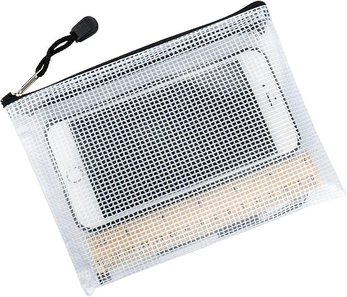 Oaimyy-B5(8"x 11",12 Pcs) Plastic Mesh Zipper Pouch Document Folders Bag & Zip File Folders for School Office Supplies, Travel,Puzzles Games Organizing Storage-Black