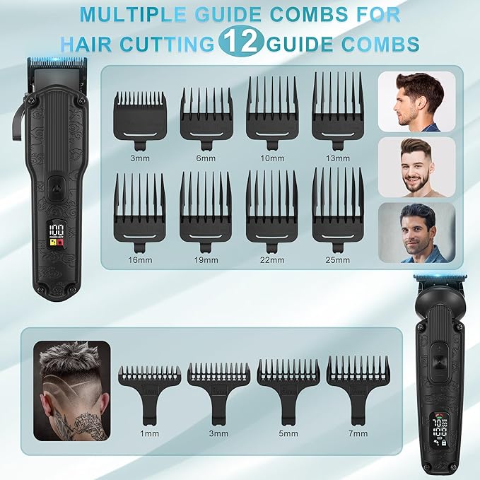 Professional Hair Clipper for Men Hair Cutting Kit Men's Beard Trimmer Hair Trimmer Shaver Cordless Barber Clippers and Trimmers Set Black