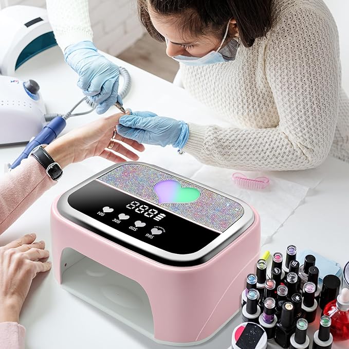 LIMEGIRL UV LED Nail Lamp Kit for Gel Polish Professional Fast Pink Curing Dryer Light Set with 4 Timers and UV Gloves Cordless Rechargeable Nail Art Cure Machine at Home and Salon