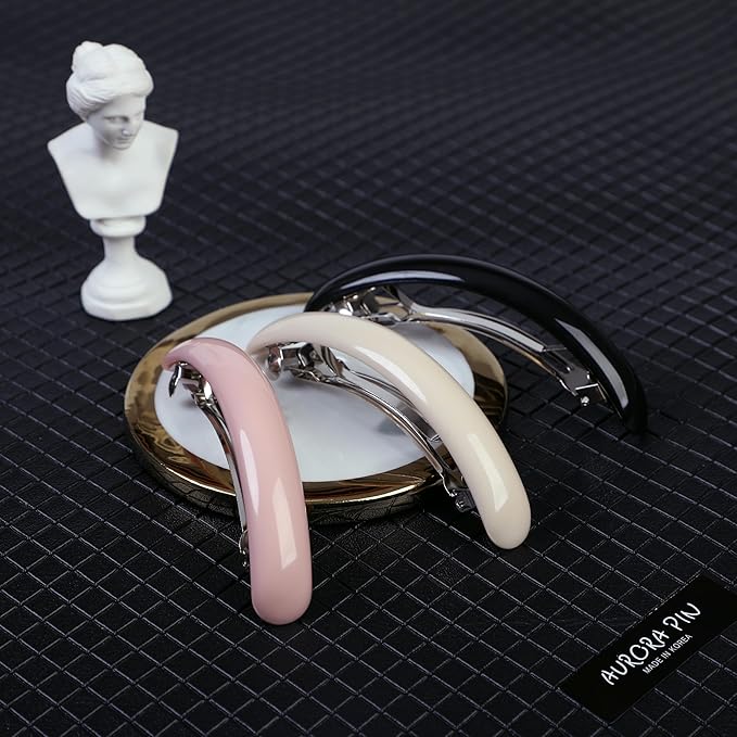 Stylish Tortoise Shell Hair Clip - Autoclasp Barrettes For Styling in an Updo, Bun, Ponytail - Strong Korea Made Accessory for Thick, Medium Volume Hair - Set of 3 Pieces, 3 Colors