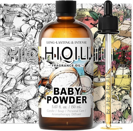 HIQILI Baby Powder Fragrance Oil - for Body Oils, Laundry Detergent, Candle, Perfumes & Soap Making, and Home Diffusers Use - 5.07 Fl Oz