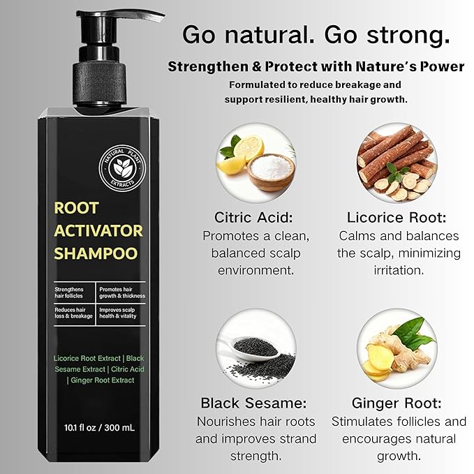 Root Activator Shampoo for Men & Women - Anti Hair Loss & Mens Hair Regrowth Shampoo with Natural Herbal Ingredients & Biotin - For Scalp Health & Cooling Sensation, 10.1 Fl Oz /300ml