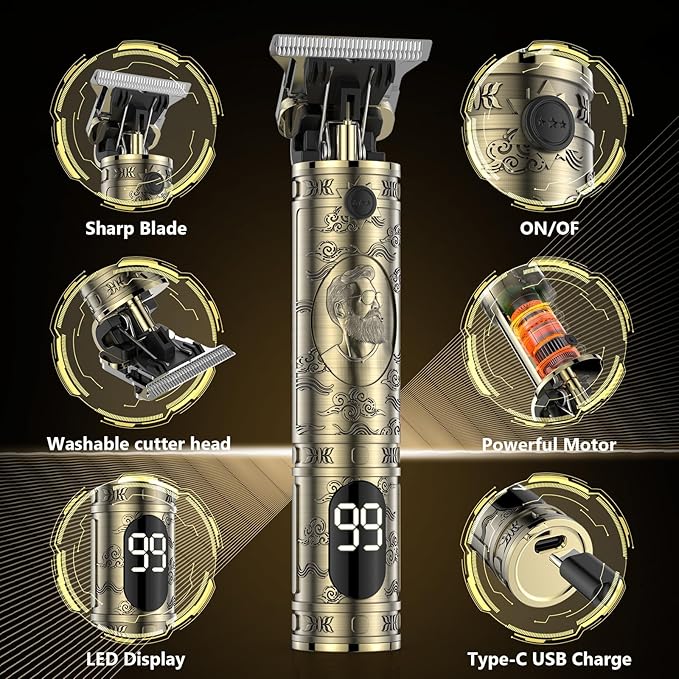 Hair Clippers for Men Cordless Professional Beard Trimmers with LCD Display Electric Grooming Rechargeable Shaver Zero Gapped T/Blade Cutting Kit Gift for Women Men Children