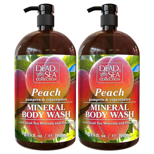 Dead Sea Collection Peach Body Wash for Women and Men - with Pure Dead Sea Minerals and Peach Extract - Cleanses and Moisturizes Skin - Pack of 2 (67.6 fl. oz)