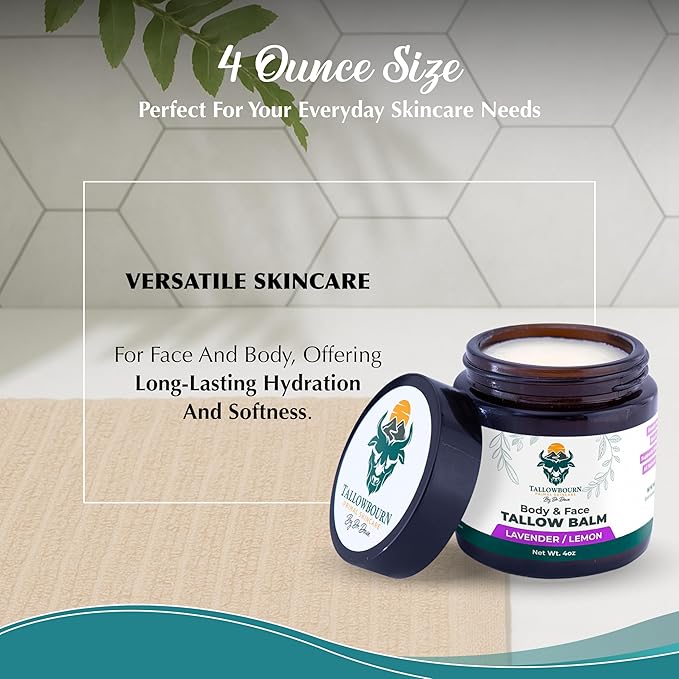 Dr. Dave's Primal Essence Grass Fed Beef Tallow Balm for Face and Body with Shea Butter, Organic Jojoba Oil, Honey, and Beeswax – Beef Tallow for Skin – Lavender and Lemon – 4 oz