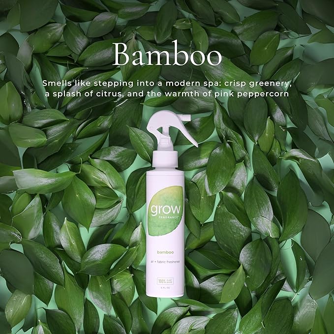 Grow Fragrance Scented Fabric and Room Air Freshener Spray - Certified Non-Toxic, 100% Plant-Based Essential Oils - 5 oz (Bamboo 2-Pack)