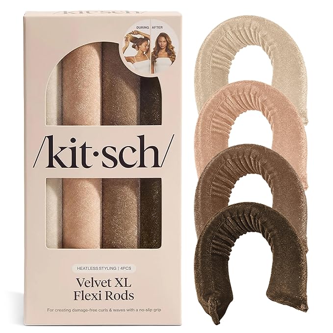 Kitsch XL Flexi Rods for Heatless Curls Overnight - Soft Velvet Hair Rollers for Women - Hair Curlers to Sleep In - Eucalyptus, 4pcs