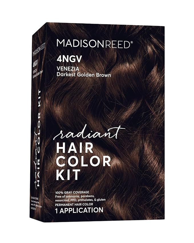 Madison Reed Radiant Hair Color Kit | 4NGV Darkest Golden Brown with Warm Tones (Venezia Brown) for 100% Gray Hair Coverage | Dimensional Permanent Hair Dye | PPD-Free & Ammonia-Free | 1 Pack