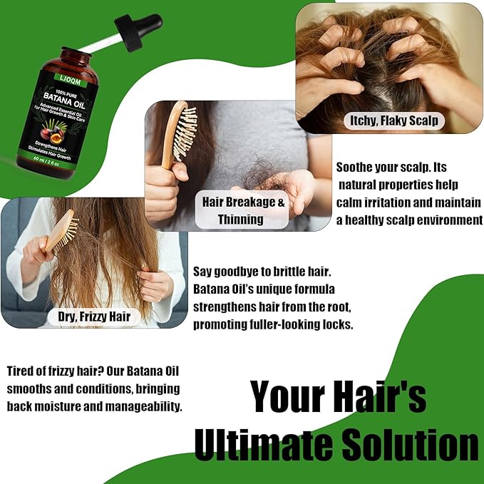 Batana Oil for Hair Growth-100% Organic Batana Oil– Strengthens, Thickens & Restores Natural Hair – Cold Pressed Raw Scalp & Hair Treatment for Men & Women – 60ml