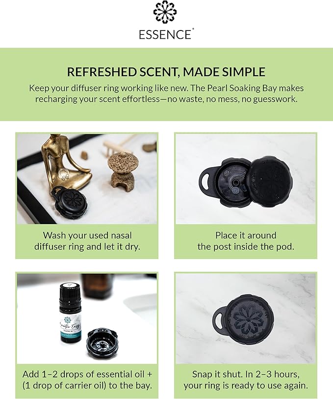 Essence Pearl Travel Case - Wearable Aromatherapy Kit with Nasal Diffuser Rings, Soaking Bay, and 5mL Essential Oil – Portable Wellness Gift Set for On‑The‑Go Self Care