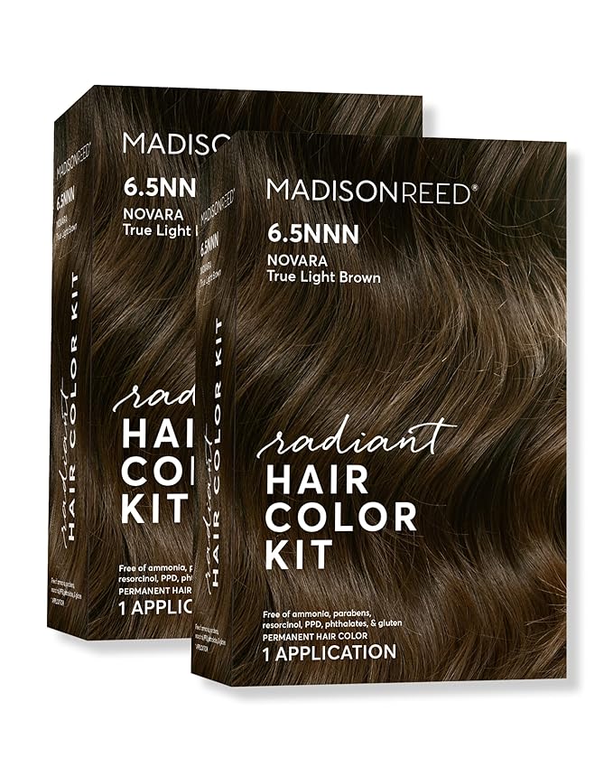 Madison Reed Radiant Hair Color Kit | 6.5NNN Brown with Warm Golden Undertones (Novara Light Brown) 100% Maximum Gray Hair Coverage for Resistant Grays | PPD-Free & Ammonia-Free | 2 Pack