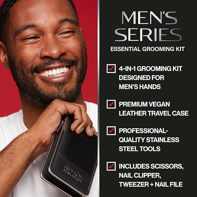 Revlon Men's Grooming Kit, 5-Piece Travel Essentials Set, Includes Clippers, Scissors, File, Tweezers and Carrying Case, Stocking Stuffer for Him, 1 count