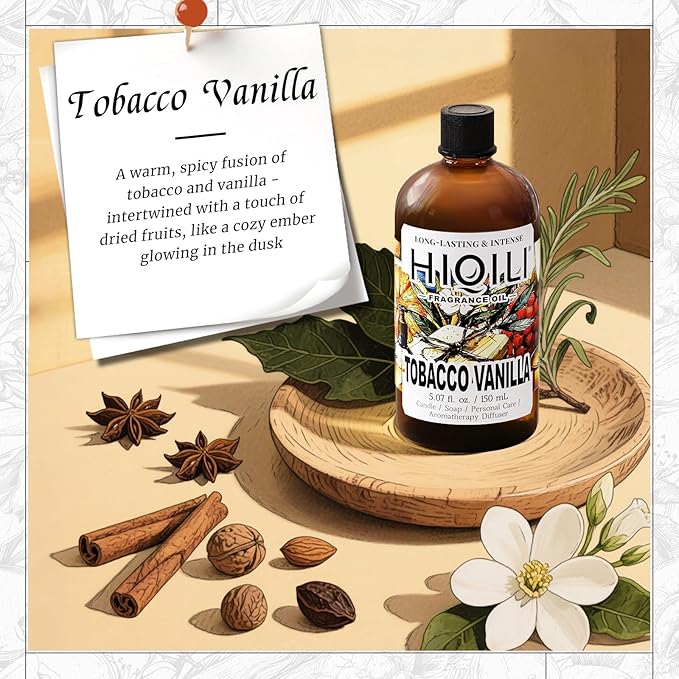 HIQILI Tobacco Vanilla Fragrance Oil for Diffuser, Inspired by T-F.rd Toba-Vanilla, DIY Soap, Candle, Perfume Making, Long Lasting Rich & Spicy Scents - 5.07 Fl Oz