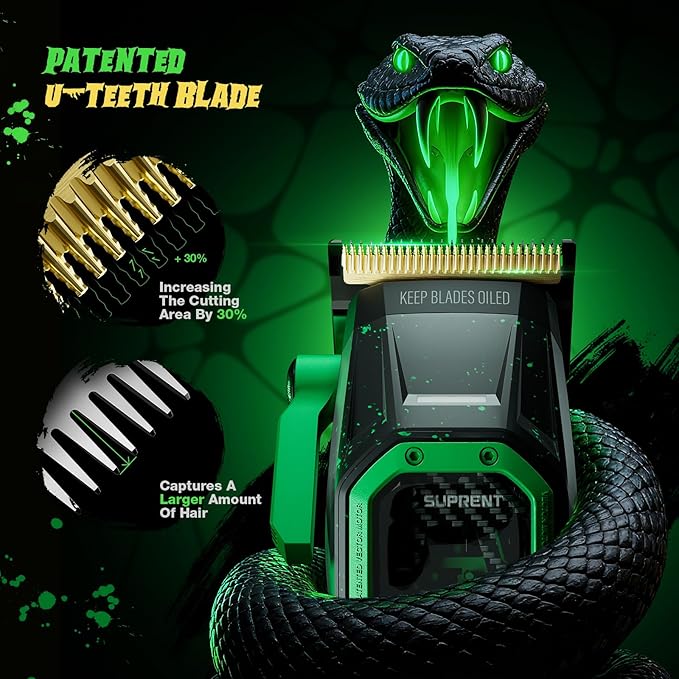 SUPRENT Professional Barber Clippers - High-Performance 13,000 RPM Vector Motor Hair Clipper Barber Trimmer Set, Professional Haircutting Kit with AI Speed Control, Patented U-Teeth Blade
