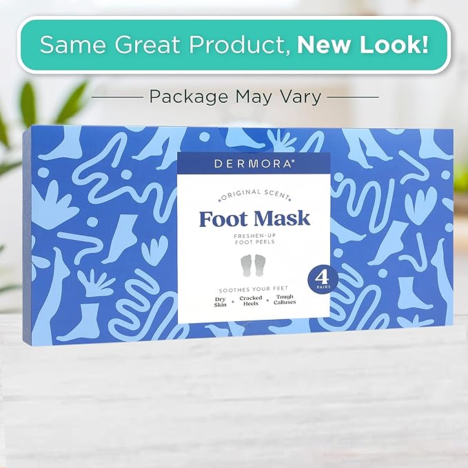 DERMORA Foot Peel Mask | Skin Exfoliating Foot Masks | Dry, Cracked Feet, Callus, Dead Skin Remover | Baby Soft Feet | Original Scent | Pack of 4 | Regular
