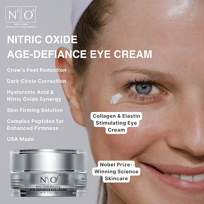 N1O1 Age-Defiance Eye Cream - Day & Night Moisturizer with Nitric Oxide, Hyaluronic Acid, Complex Peptides, Ceramides - Hydrating Eye Cream for Dark Circles, Wrinkles, Fine Lines, Puffiness - 0.5 oz.