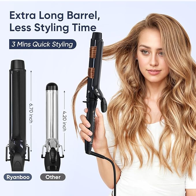1.50 Inch Curling Iron, 5 Temperature Settings, Professional Spring Hair Iron for All Hair Types, Max 430℉ with Heat Resistant Mat (1 1/2 Inch Black)