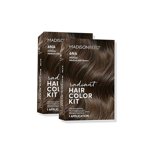 Madison Reed Radiant Hair Color Kit | 6NA Medium Ash Brown with Cool Smoky Undertones (Monza Brown) for 100% Gray Hair Coverage | Dimensional Permanent Hair Dye | PPD-Free & Ammonia-Free | 2 Pack