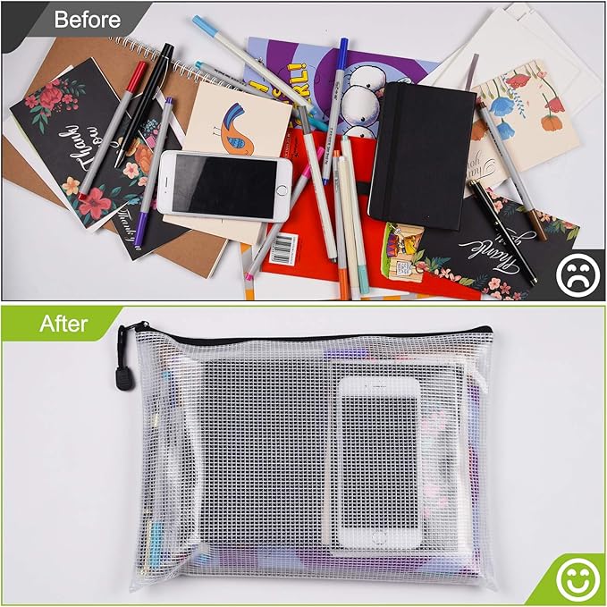 12 Pcs Plastic Mesh Zip File Bags, Waterproof Tear-Resistant Document File Folders, B5 Size Zipper Documents Pouch Document Organizer Bags for School Office Home Travel Storage(11.26×7.9 Inch)