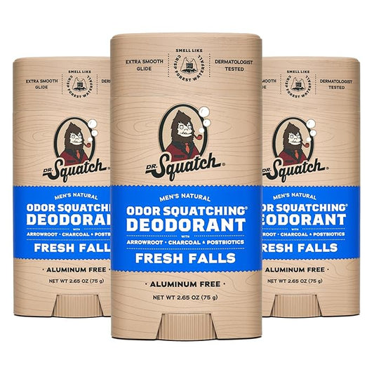 Dr. Squatch Natural Deodorant for Men - Odor-Squatching Aluminum Free - Fresh Falls (2.65 oz, 3-Pack)