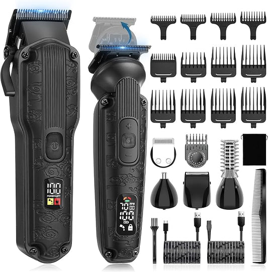 Professional Hair Clipper for Men Hair Cutting Kit Men's Beard Trimmer Hair Trimmer Shaver Cordless Barber Clippers and Trimmers Set Black