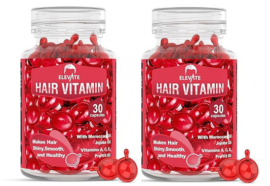 Elevate Hair Treatment Serum Oil Capsules - Conditioning Repair & Moisturizing Formula with Argan Jojoba Oils Vitamins A C E Pro Vitamin B5 Healthier Smooth Silky Thicker for Softness (2 Bottles)
