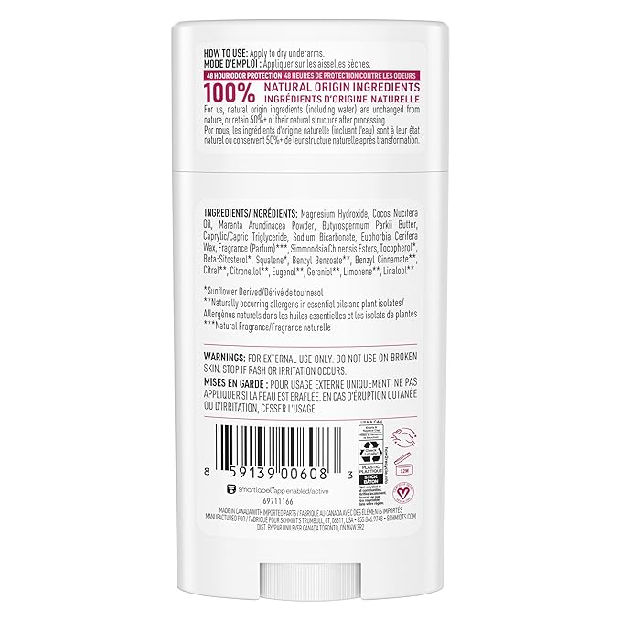 Schmidt's Aluminum-Free Vegan Deodorant Rose & Vanilla with 24 Hour Odor Protection 2 Count for Women and Men, Natural Ingredients, Cruelty-Free, 2.65 oz