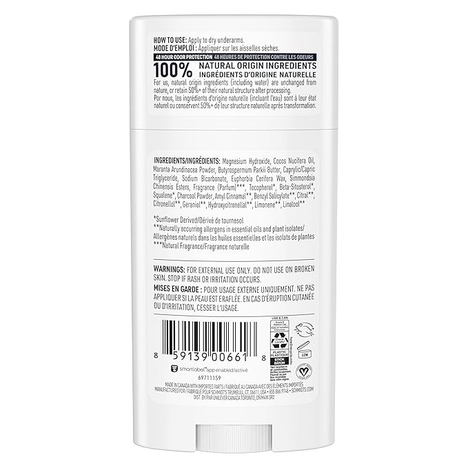 Schmidt's Aluminum-Free Vegan Deodorant Charcoal & Magnesium with 24 Hour Odor Protection, 4 Count for Women and Men, Natural Ingredients, Cruelty-Free, 2.65 oz