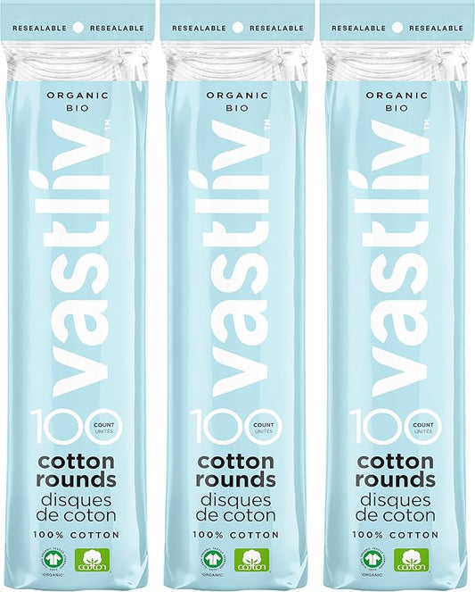 Organic Cotton Rounds for Face (300 Count) Makeup Remover Pads, Hypoallergenic, Lint-Free | 100% Pure