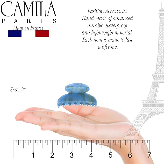 Camila Paris CP3063 French Hair Clip for Women, Handmade, Blue, Small, Girls Hair Claw Clips Jaw, Durable Styling Hair Accessories for Women, Strong Hold No Slip Grip, Made in France
