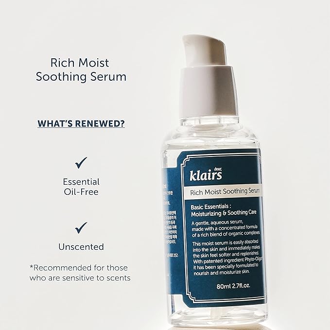 DearKlairs Rich Moist Soothing Serum- Instant absorption, Non-greasy, Hydrating, Cooling, Basic Skincare, Unscented, Renewal 2.7 Fl Oz