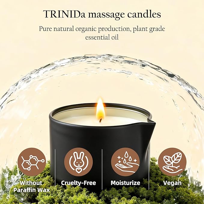 TRINIDa Low Temperature Massage Oil Candle 2.35oz - Soy Wax & Coconut Oil Blend, Moisturizes Skin,Stress Relief, Couples Massage & Home SPA, Romantic Gift Massage Scented Candle (Cream Cherry Scent)